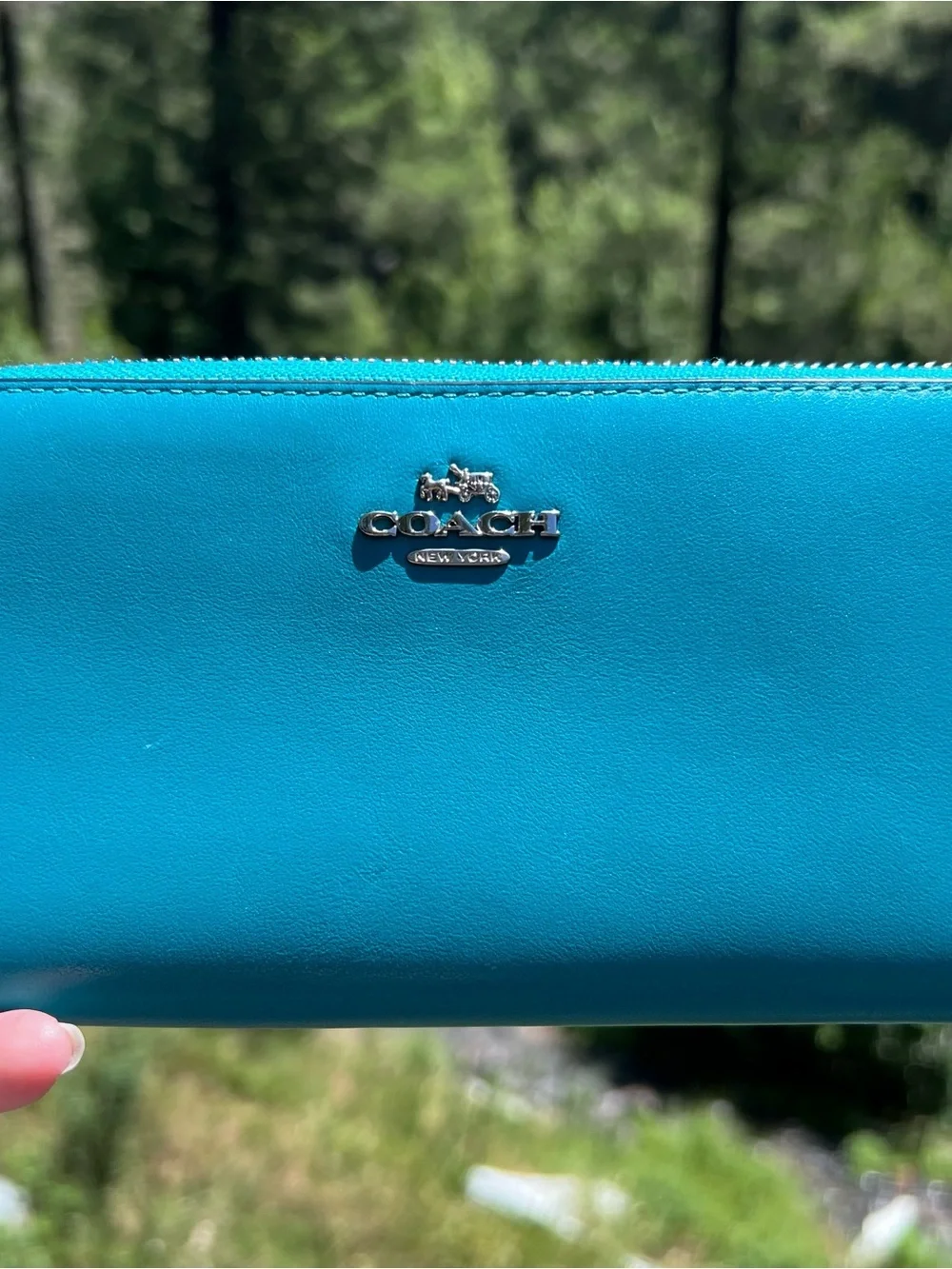 COACH Long Zip-Around Wallet Smooth Leather Blue w Silver Hardware AUTHENTIC